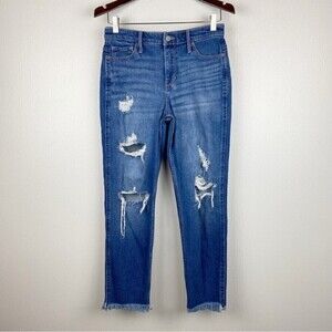Hollister Distressed High Rise Mom Jeans Raw Hem Size 27